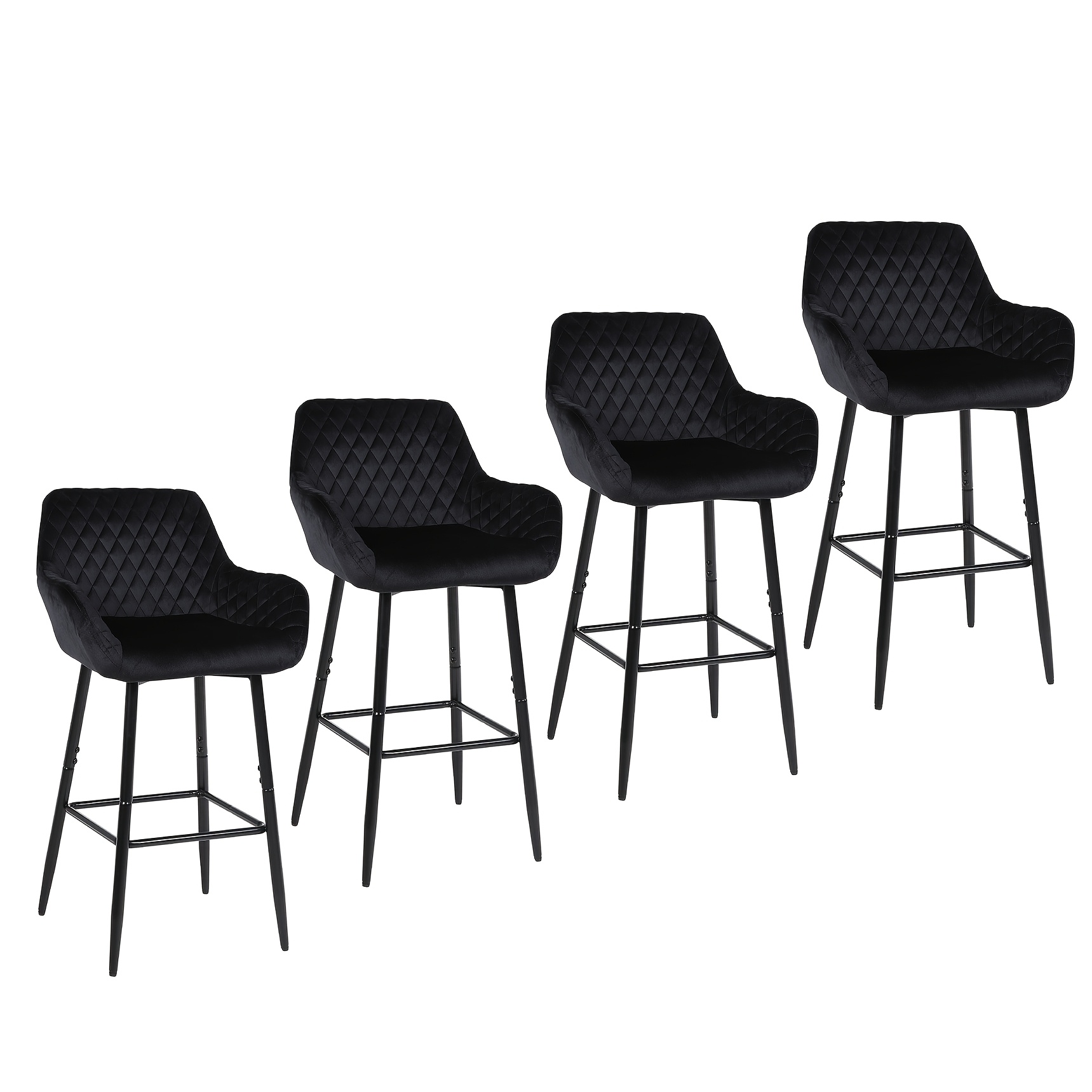 Velvet Fabric Bar Stool Set with Integrated Backrest