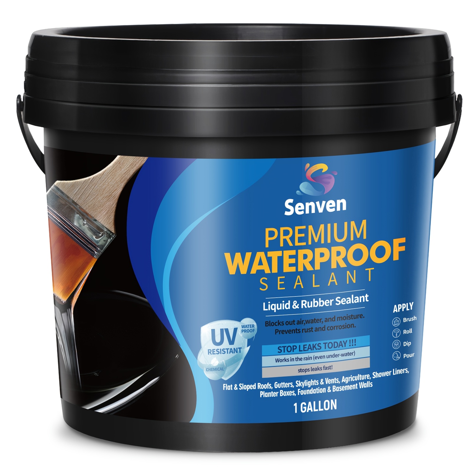 TEMU 1 Gallon(128oz) Waterproof Sealant Black | Leak Repair Coating For Flat, Metal, Roofs, Foundations, Gutters, Indoor & Outdoor Walls, Bathroom,