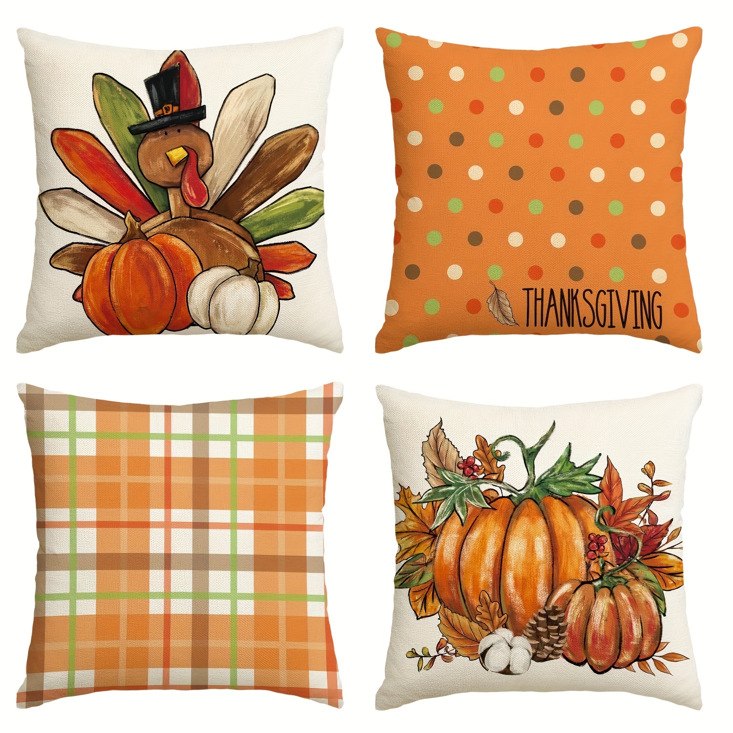 

Sm:)e Thanksgiving Turkey Pumpkin Throw Pillow Covers, 18 Inch Give For Sofa Couch Set Of 4