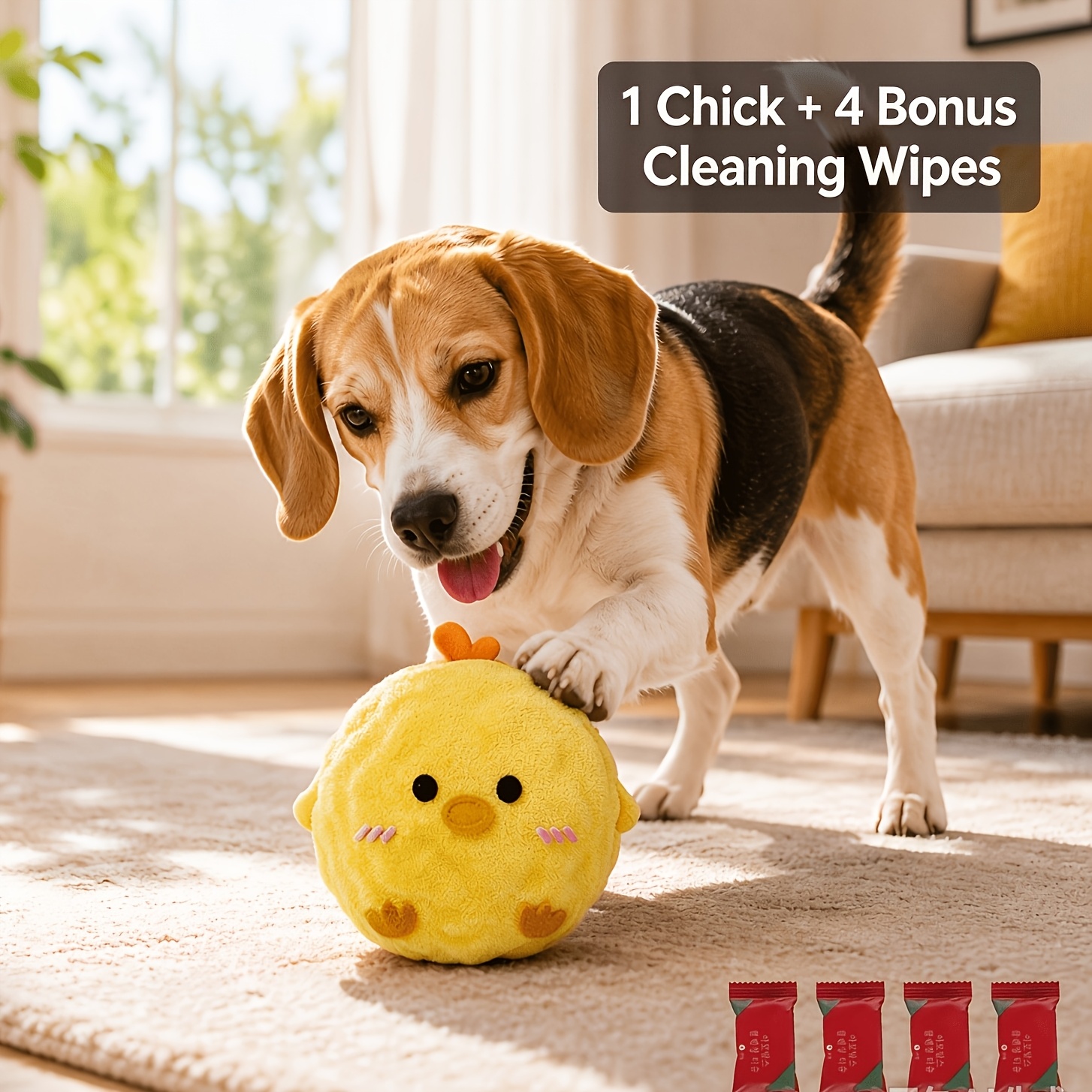 TEMU 5pcs (1pc Balle pour Animaux et 4pcs Serviettes pour Animaux), Jaune Interactive Rebondissante avec Jouet à Son pour Chiens et Chats, 4pcs