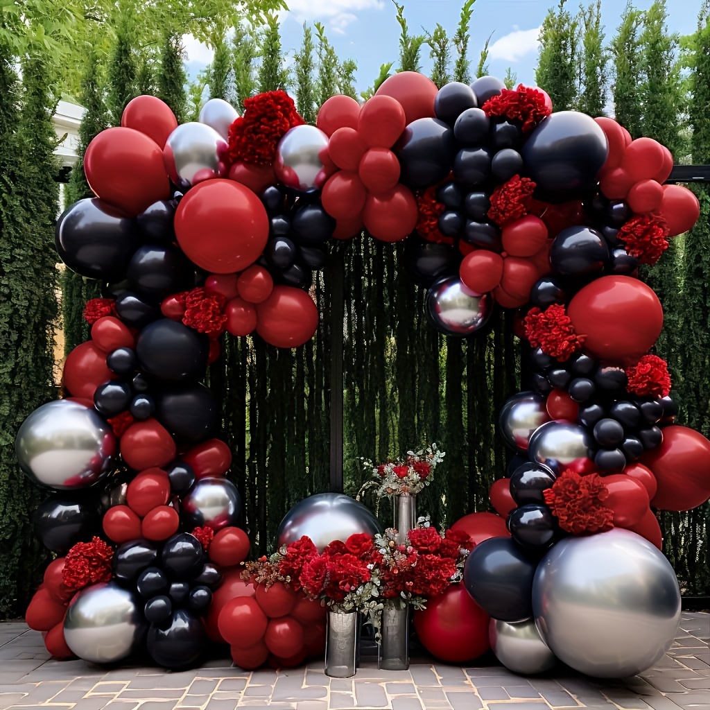 

132pcs Balloon Arch Kit In Red, Black & Silvery - Weddings, Engagements, Valentine's Day, Birthdays, Day, , Anniversaries, Graduations & More