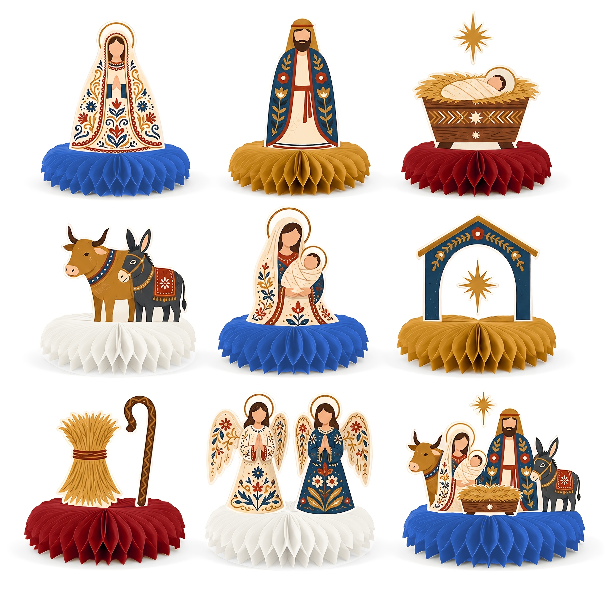 TEMU Ensemble de 9 pièces de décoration de table sur le thème de la de Noël, figurines d'animaux Ange, Bœuf, Cheval, centre de table décoratif en