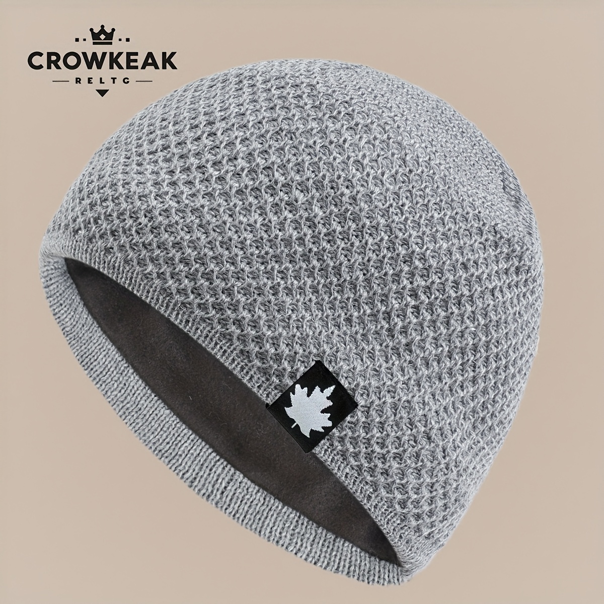 TEMU 1pc Maple Leaf Label Beanie, With Plush -lined Thickened Interior For Autumn/, Comfortable And Warm Skull , Winter Ski Hat, Papa Trucker Hat,