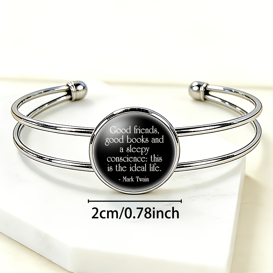 Adjustable Open-end Bangle Bracelet with Round Time Gemstone Inlay