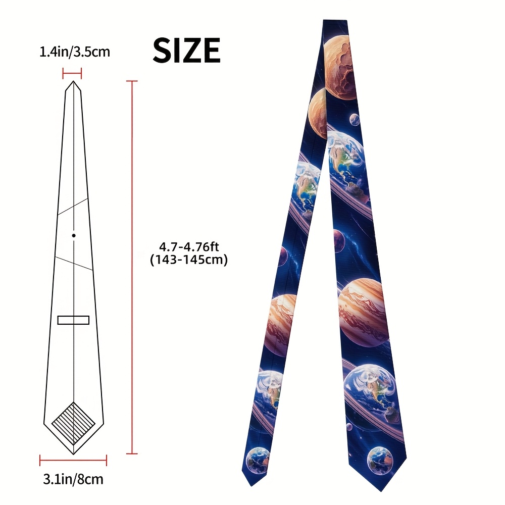 TEMU 1pc Men' Planets Tie - Vibrant For Galaxy & , Polyester, Perfect Father's Day Gift For Office Or Special Occasions, Space Accessories