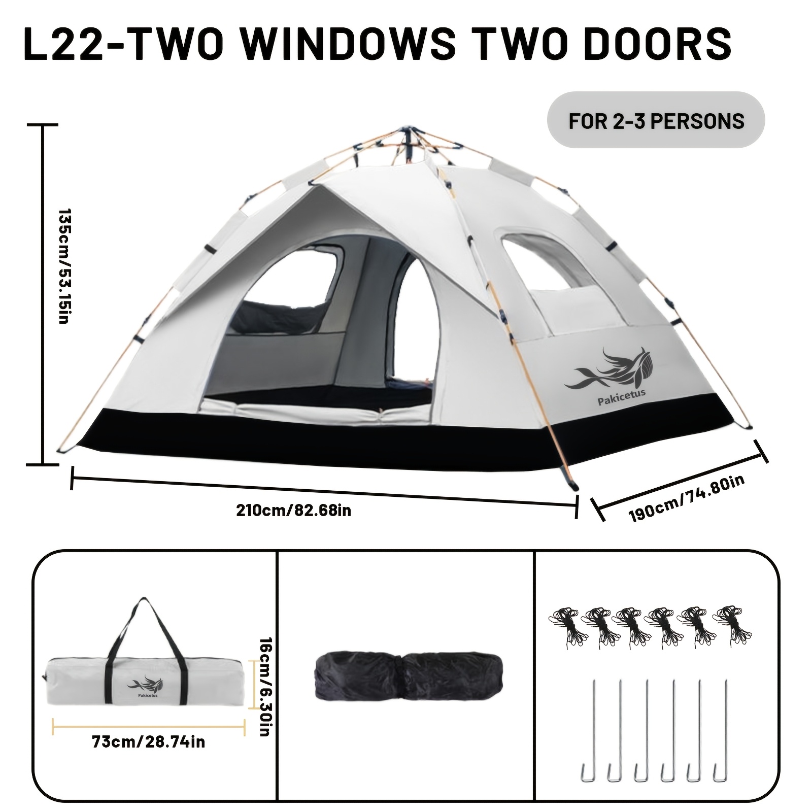 TEMU Tienda de campaña desplegable PAKICETUS, de montaje instantáneo y resistente al viento - y portátil, con puerta y ventanas, proporciona