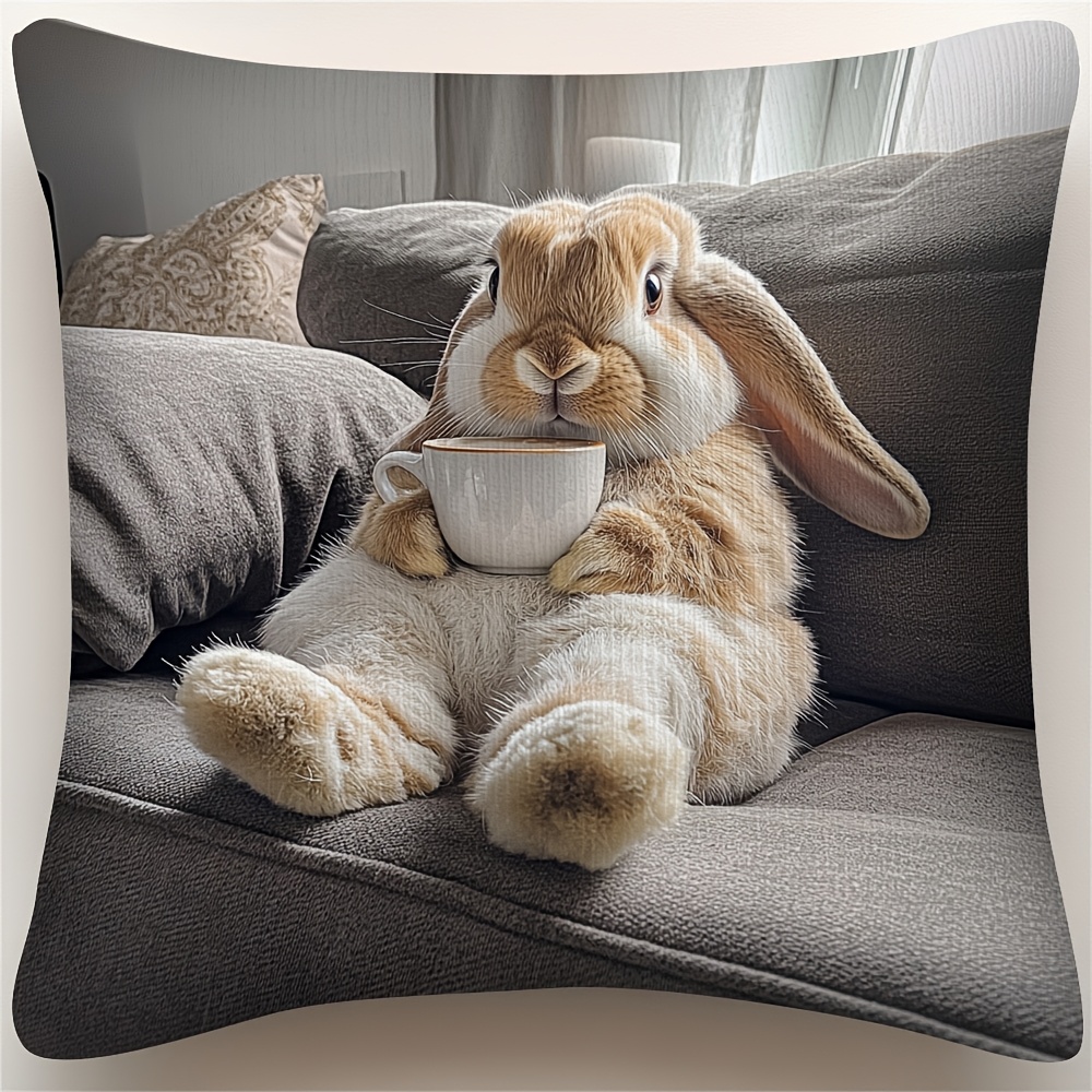 

1pc Vintage Lop Eared Rabbit Throw Pillow Cover, 18x18 Inch, Double-sided Print, 100% Polyester, Machine Washable, Zipper Closure, Woven Decorative For Room Types, Ideal For Christmas & Easter Decor