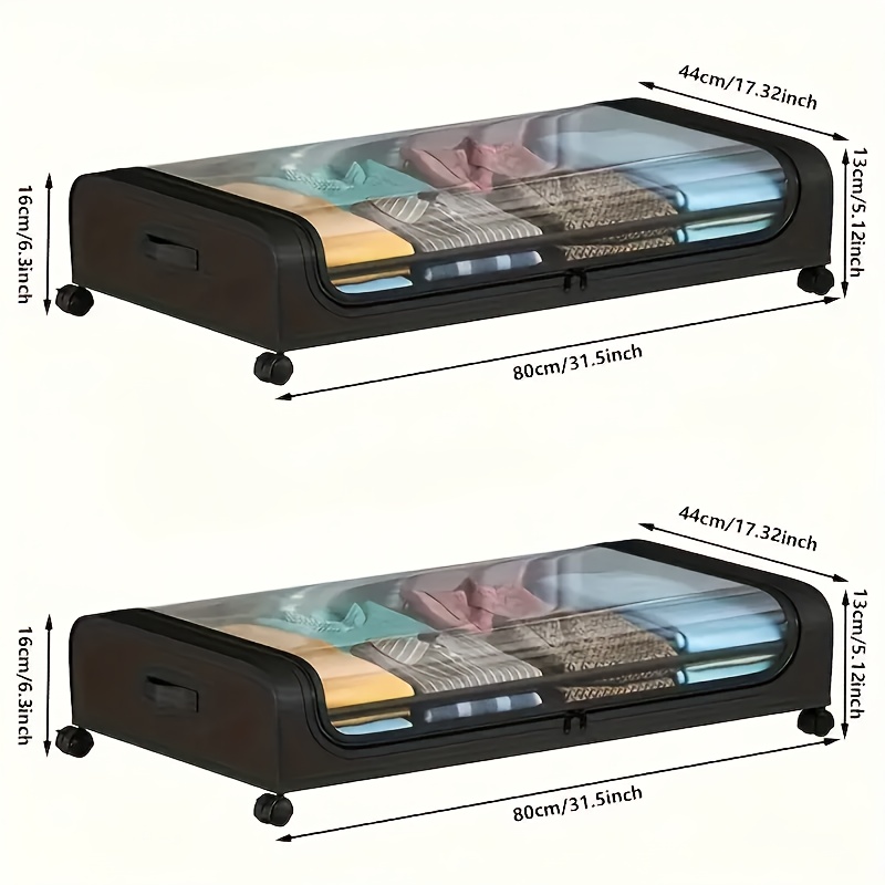 TEMU 2 Sets, Underbed Storage Box, Underbed Storage Box With Wheels Lid, 48l Metal Frame, Bed Box, Organiser, Storage Bag, Foldable Underbed Box For