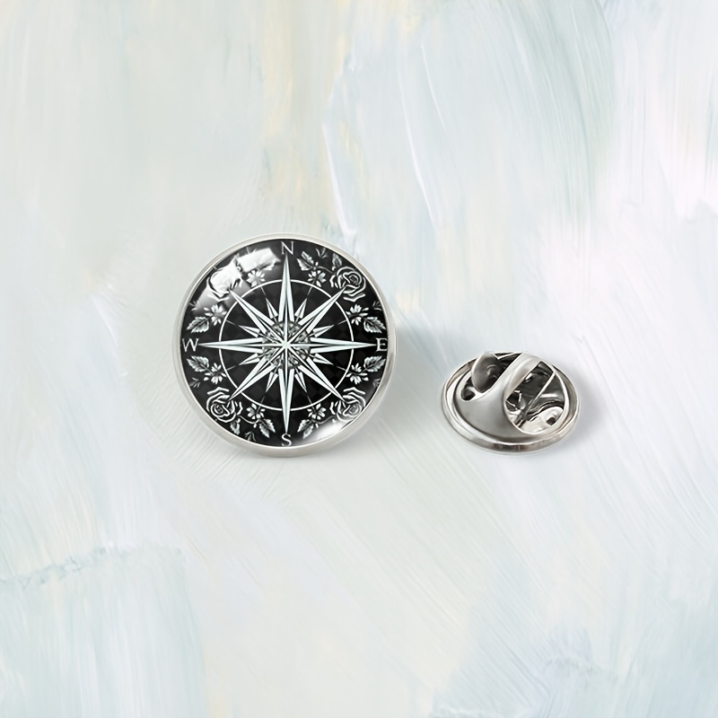 TEMU 1pc Vintage Floral Compass Lapel Pin Glass Dome Brooch Clothing Backpack Additions Friend Gift