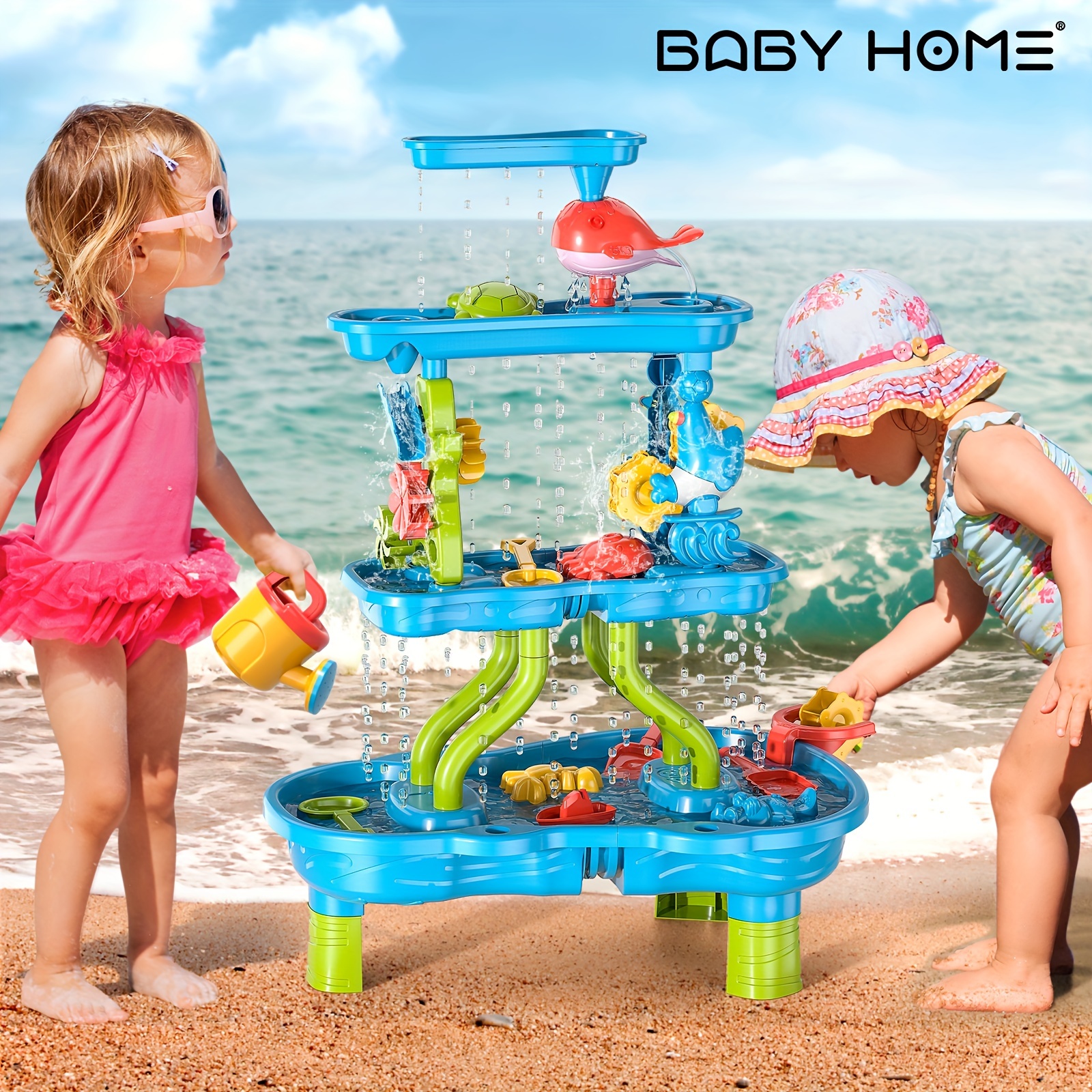 1pc 4 Tier Sand and Water Table Kids Activity Toy Boys and Girls Educational Outdoor Playset Plastic Material Ideal for Easter Christmas Halloween Gifts Random Color Accessories