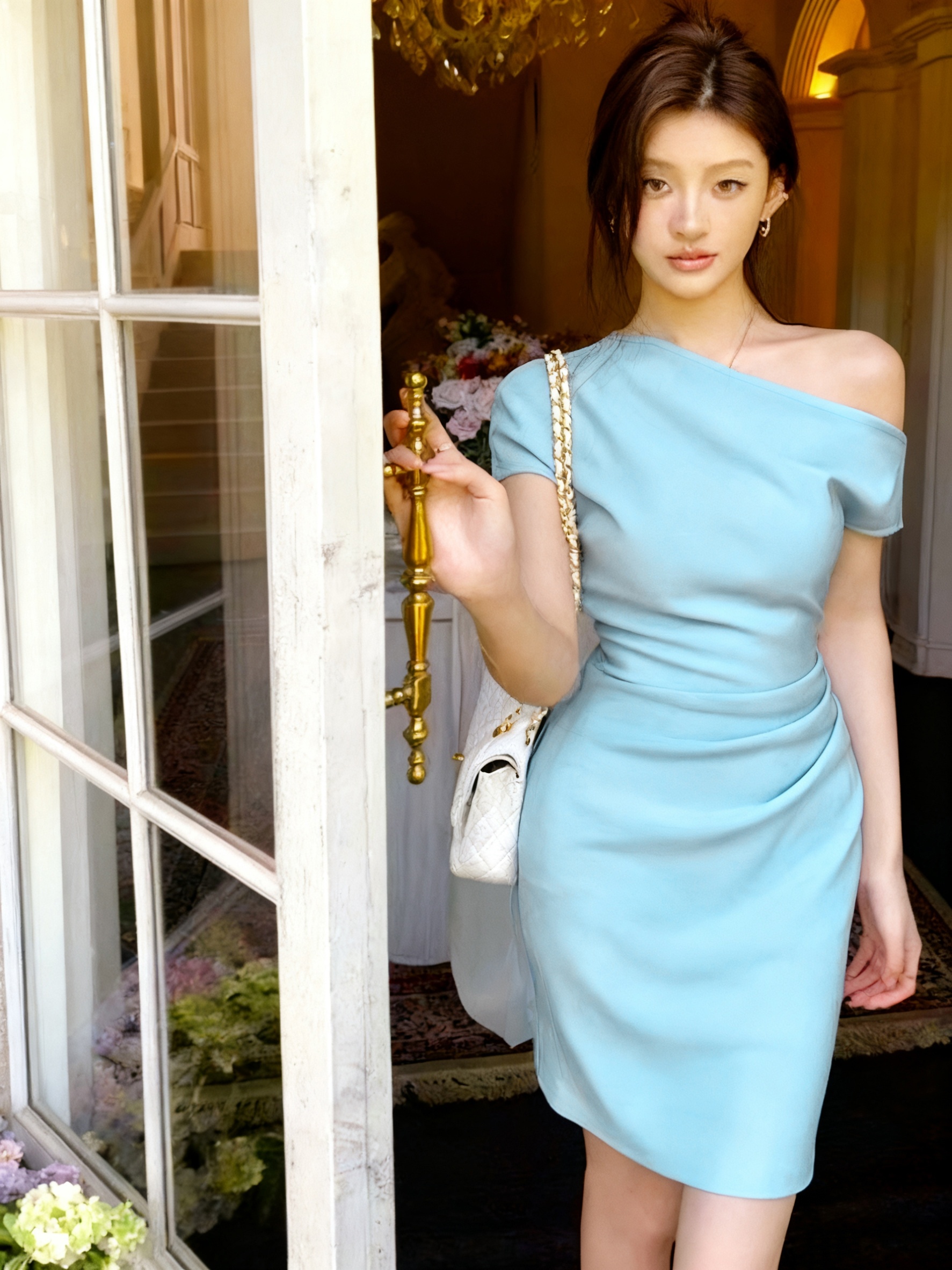 melania evening dress Melania Hooded Long Sleeve Trumpet Dress main image 1