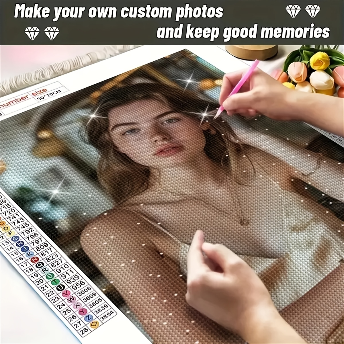 

Custom 19.7x27.5in Diy 5d Diamond Art Kit - Personalize With Your Photo, Round Acrylic Diamonds For Decor & Gift, Diamond Art Accessories