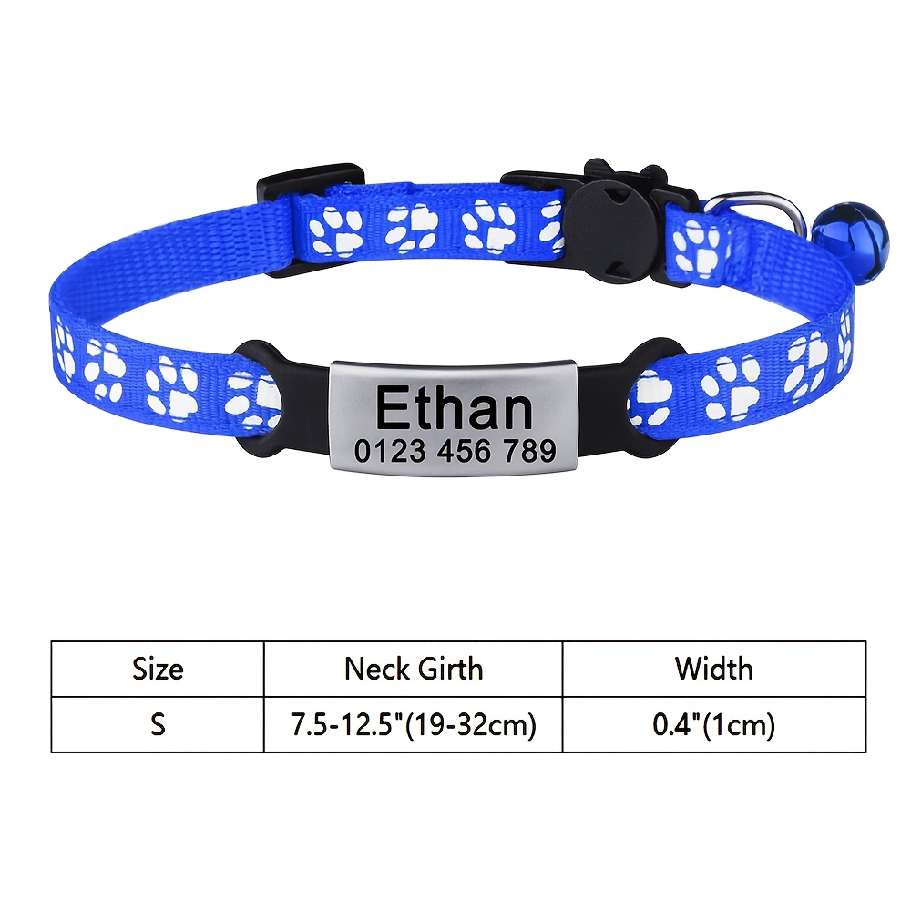 Image of 1pc Customizable Name Phone Personalized Cat Collar Adjustable Nylon Pet Supplies Small Dog Kitten Safety Additions Detachable Tag Small Necklace