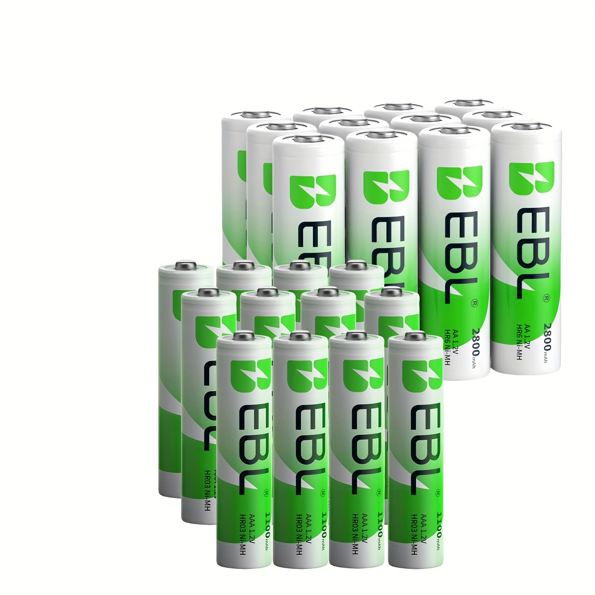 E-shop EBL 12er-Pack AAA 1100mAh + 12er-Pack AA 2800mAh Nickel-Metallhydrid-Akkus, geeignet für Spielzeug, Mikrofone, , Fernbedienungen,