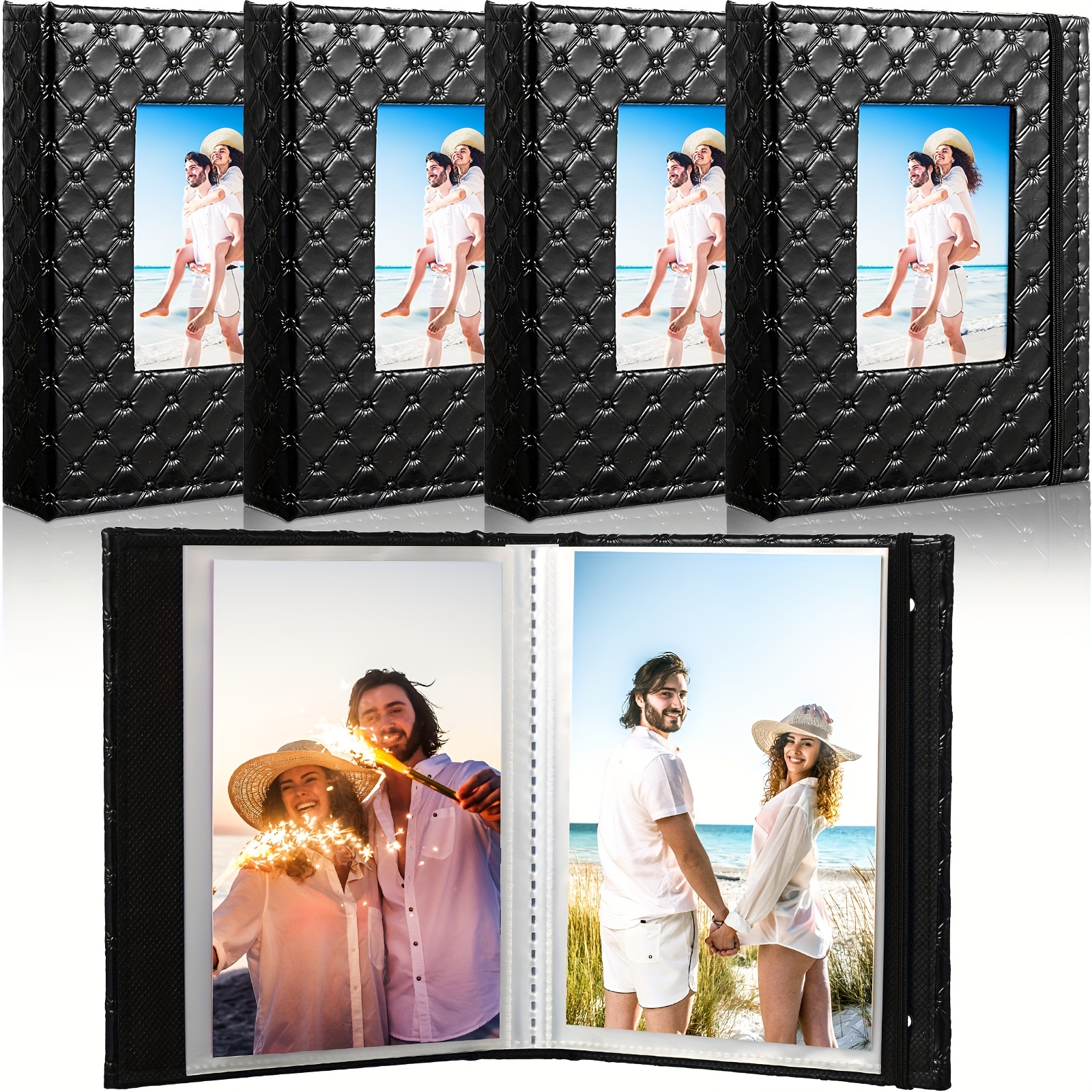 Small Photo Album 4x6 Photos Black Inner Page with Strong Elastic Band,  Each Small Album Holds 64 Photos, 4x6 Mini Book Photo Pictures Album  Birthday Christmas Photo Albums Wedding Anniversary (White) 