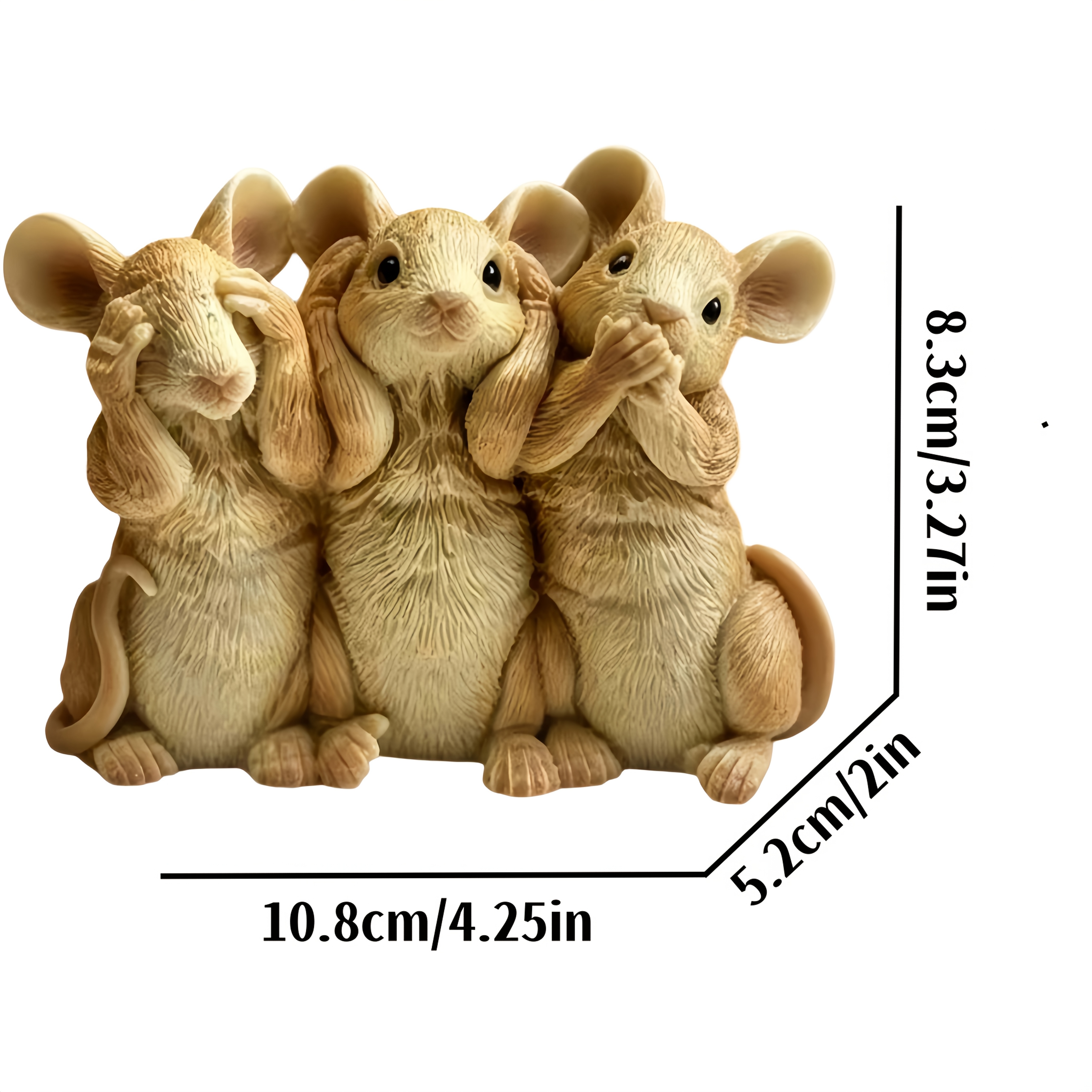 TEMU 1pc Cute 3 Wise Mice Resin Statue, See No Evil No Evil Speak No Evil Mouse Figurine, Desktop Office Living Room Balcony Garden Home Decor,