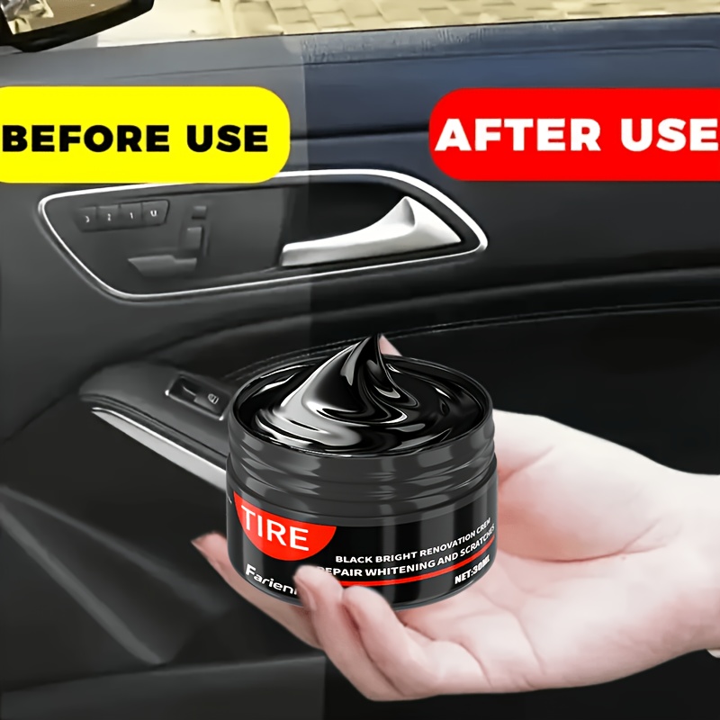 item picture All-In-One Car Interior Repair Wax - Deep Clean, Protection, Glossy Shine & Restoration - Suitable for Dashboard, Seats, Bumpers, Tire Coating Enhancement - ABS Resin And Tire Repair - Car Interior Maintenance Paste - Before And After Comparison