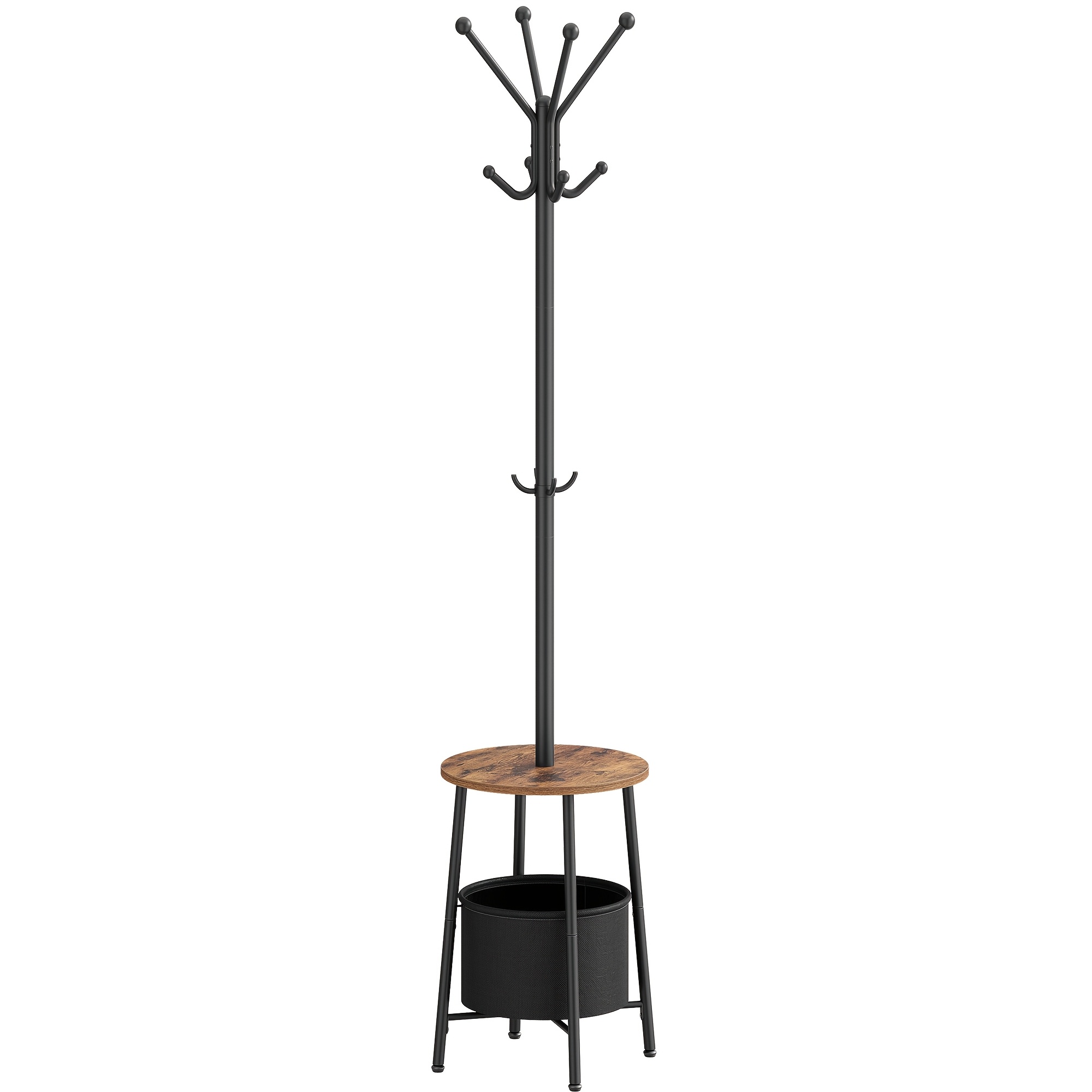 Coat Rack, Freestanding Clothes Rack With Large Storage Basket, Coat Rack With 1 Shelf And 12 Hooks, For Entrance Area, Living Room, Bedroom, -black