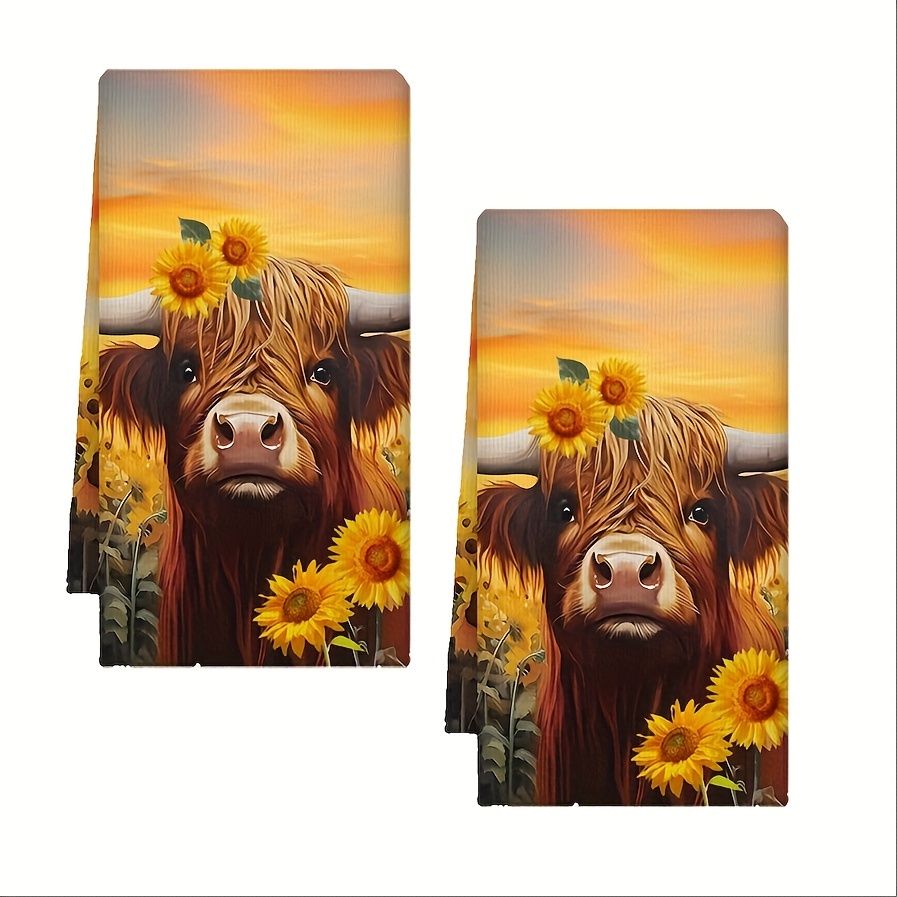 

2pcs, Highland Cow Kitchen Dish Towels, Rustic Farmhouse Utensils, Cute Cow Decor Hand Tea Towels For Home Cooking Baking Cleaning, Vintage Style, Ultrafine Fiber