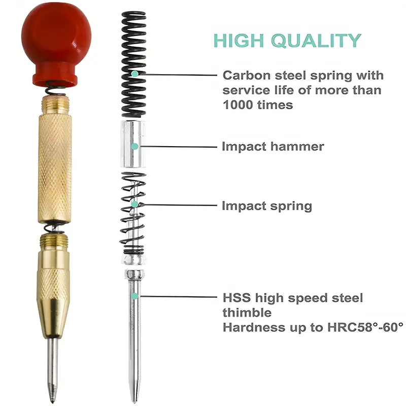automatic center punch 5 inch heavy duty steel spring center punch with adjustable tension punching tool suitable for metal and plastic ideal for diy enthusiasts center punch is an adjustable center hole puncher super details 5