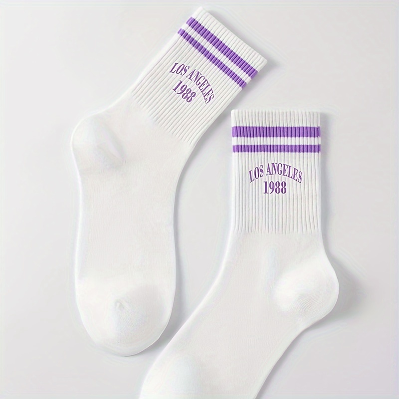 

Letter & Striped Socks, Sports College Style Unisex Mid-calf Socks, Women's Stockings & Hosiery