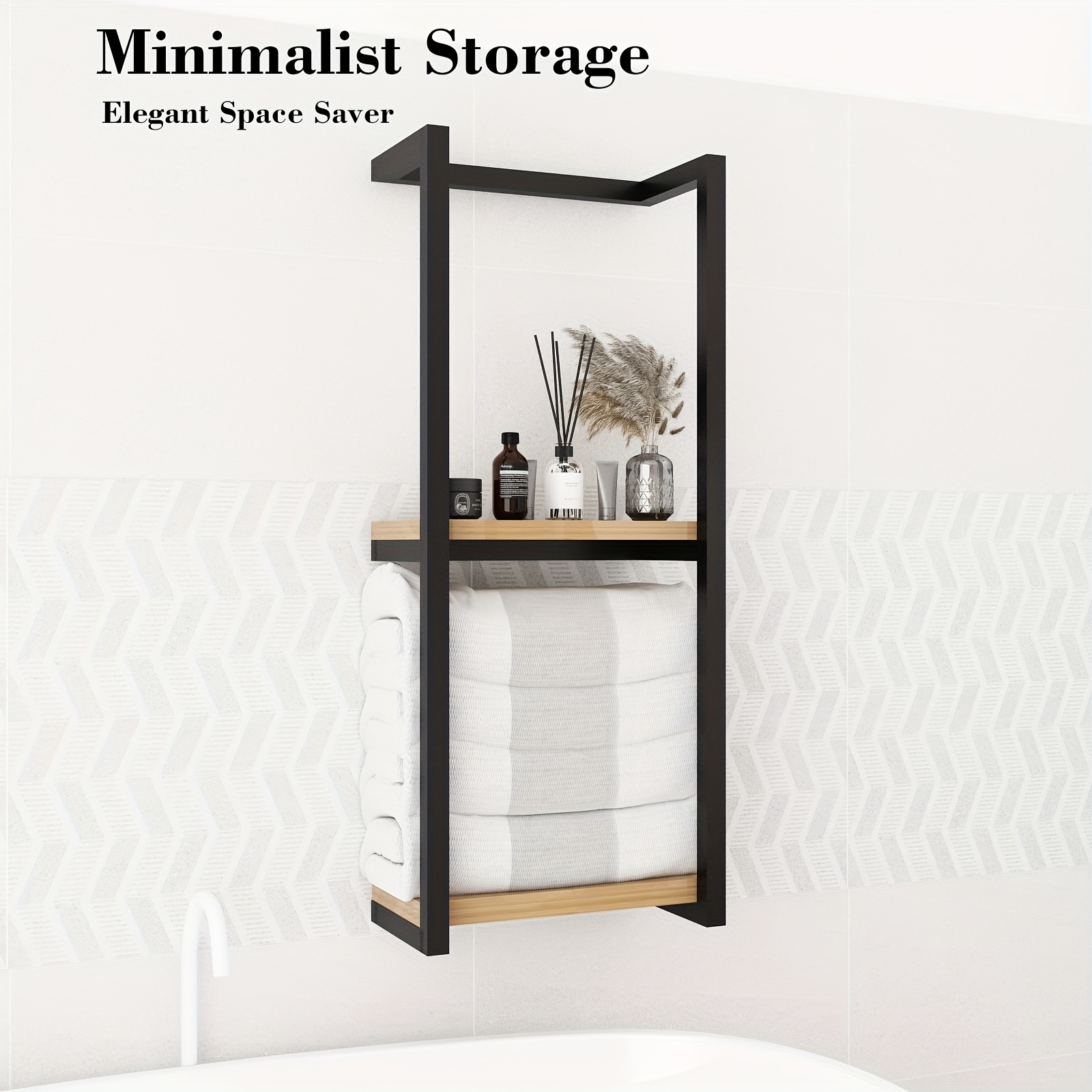 TEMU Bathroom Towel Rack, 2-tier Wall-mounted Towel Rack, Home Decor Rack, Space-saving Storage Rack, Suitable For Home, Bathroom, And Bedroom,