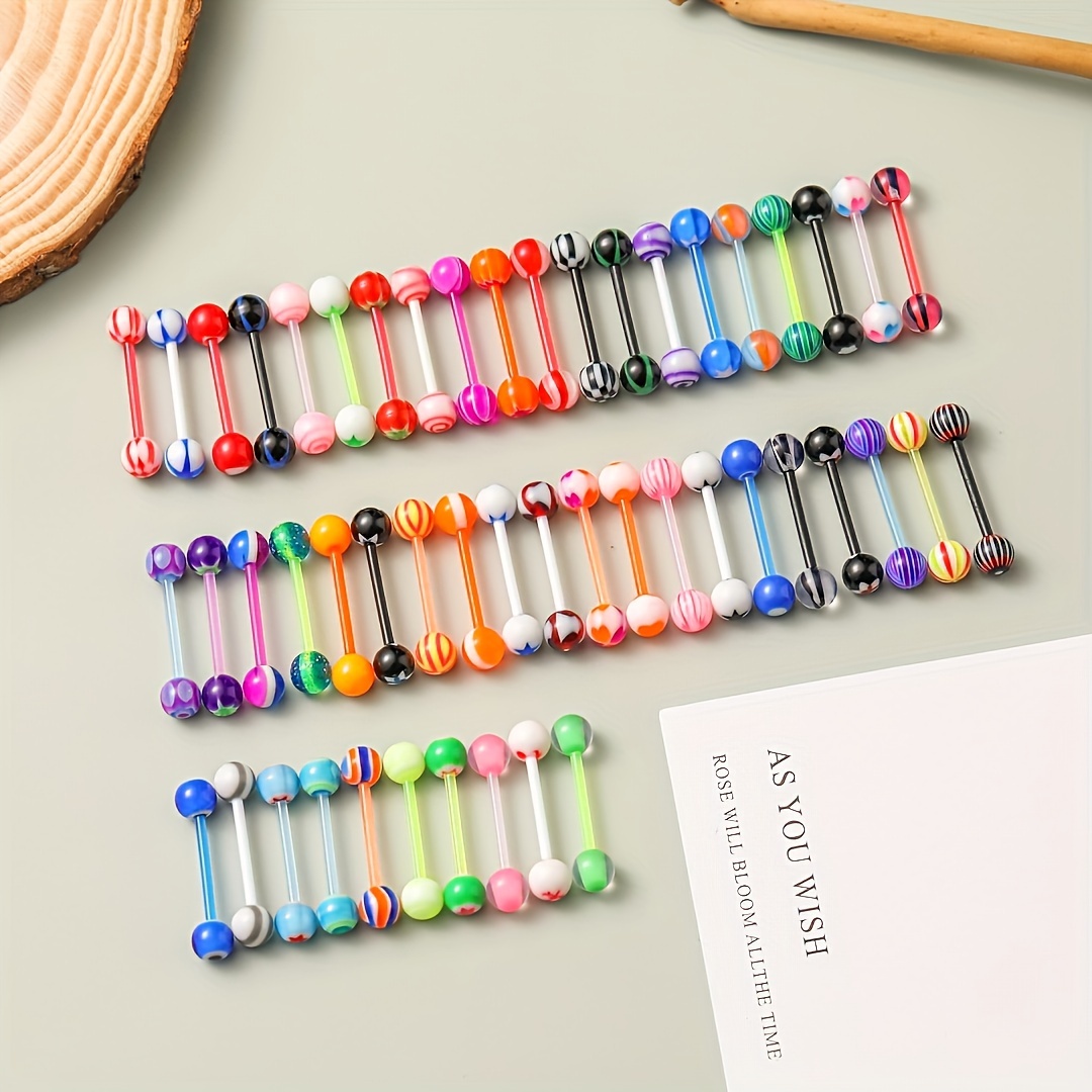 Image of European And American Cross-border Acrylic Rod Body Piercing Mixed Color 50pcs Set Patterned Tongue Nail European And American Popular Piercing Tongue Eyebrow Nail