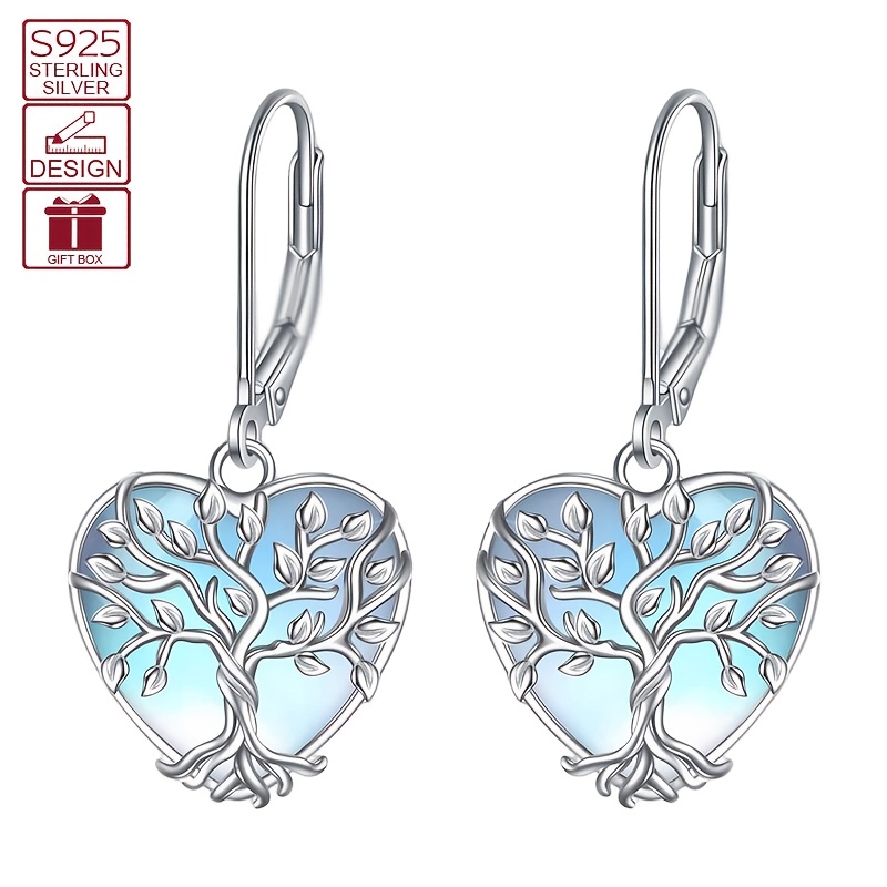 

1 Pair Vintage Elegant Heart-shaped Drop & Dangle Earrings, 925 Sterling Silver, Silver Plated, With Tree Of And , For Women And Girls, Ideal For And Gifting