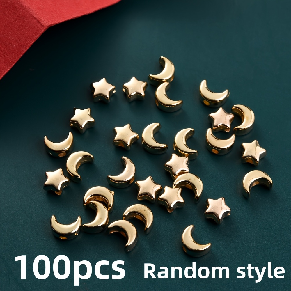 Image of 100pcs 5-7mm Golden Kc Moon Shape Spacer Beads For Jewelry Bracelet Necklace Earrings Making Charm Crafting (random)
