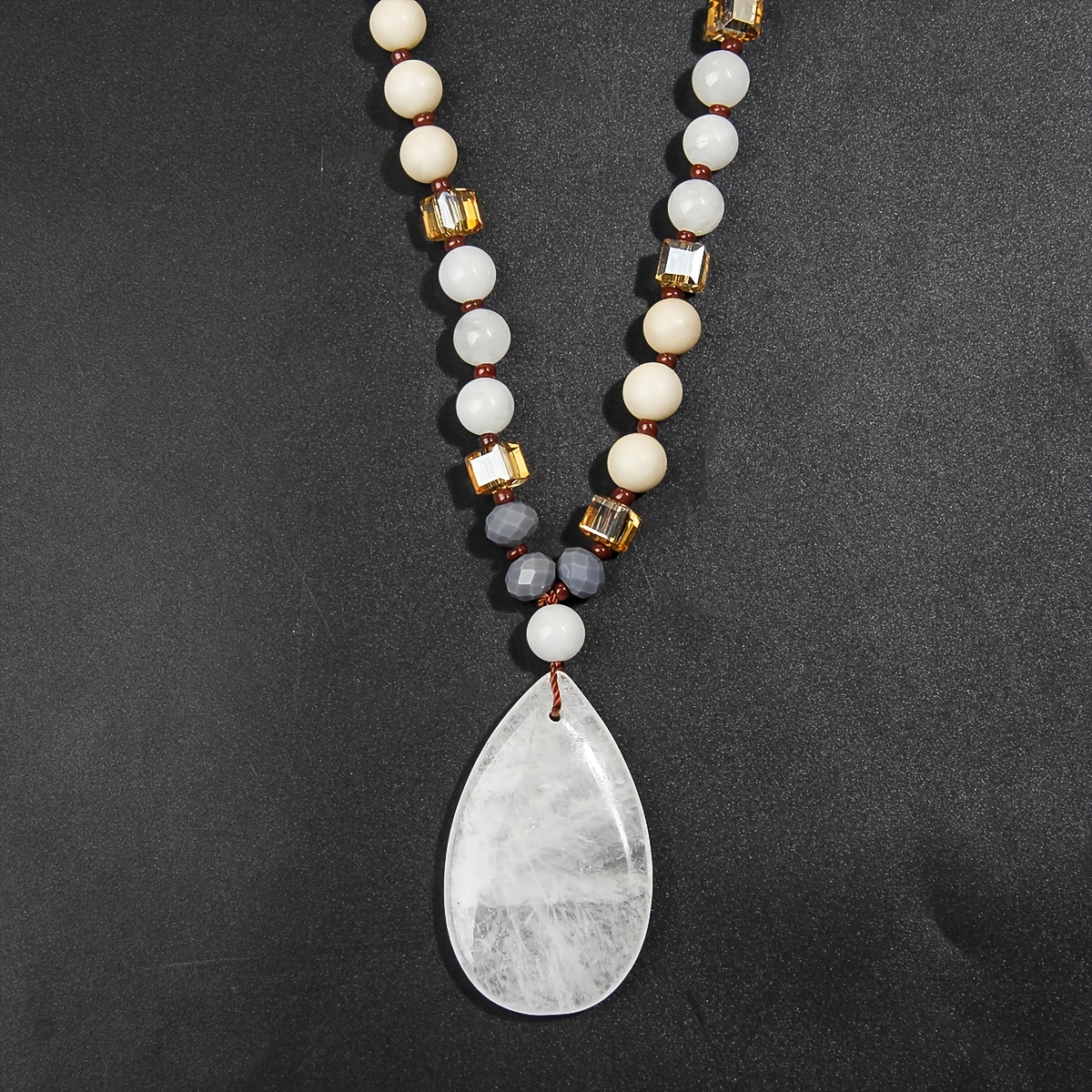 Natural Stone Beads Necklace with Hand-Rolled Beads for Women