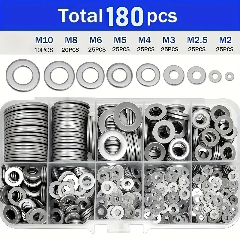 TEMU Set di 180 rondelle , superficie , misure M2-M10, facile da installare, materiale durevole, per progetti/macchinari/elettronica professionisti e