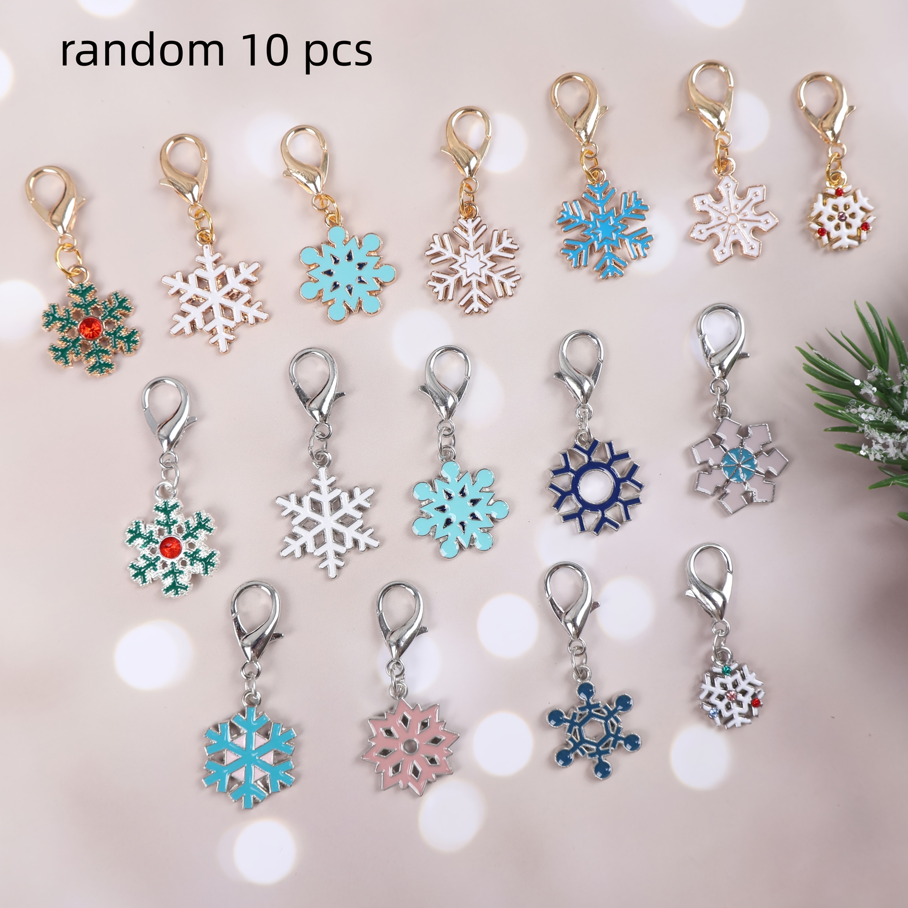 TEMU Random 10pcs Creative Winter Snowflake Theme Pendant Keychains, Fashion Accessories For Men And Women, Daily Decorations For Handbags, Purses,