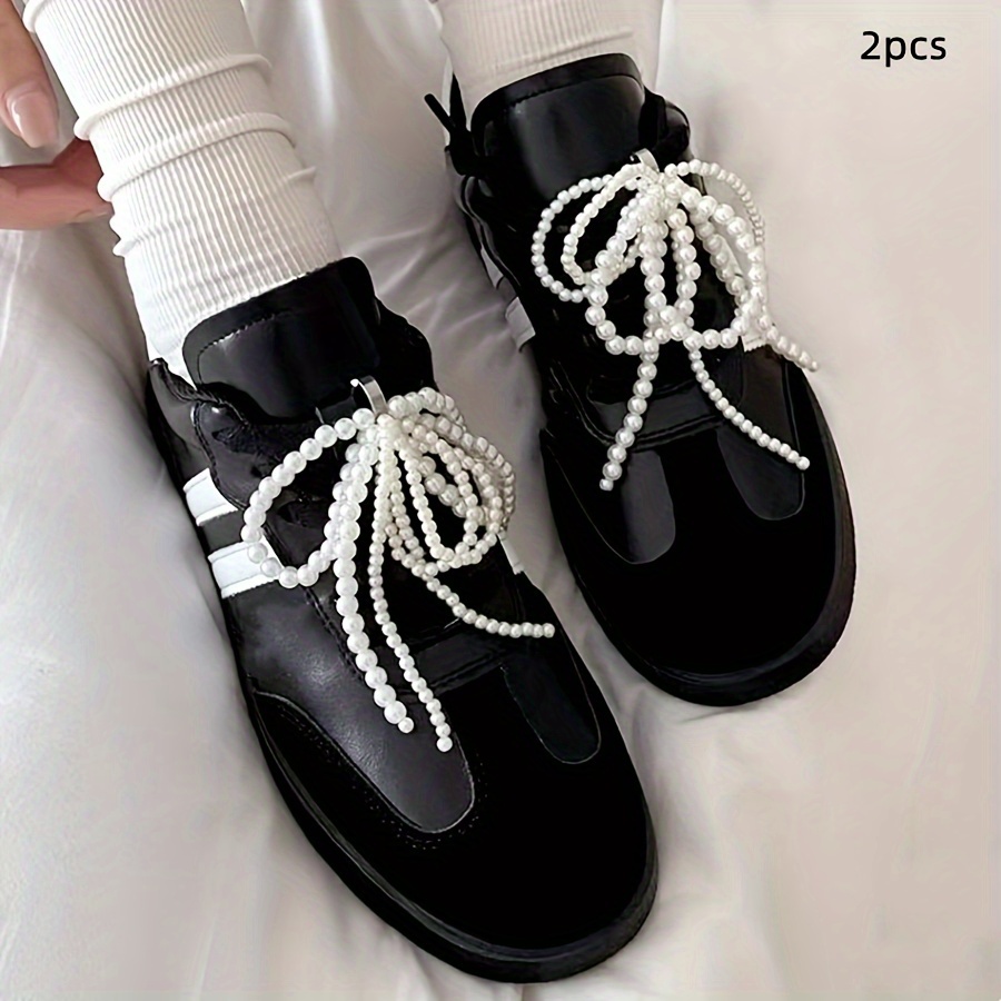 

2pcs Elegant Pearl Bow Shoelace Buckles - Trendy For Sneakers & Boots