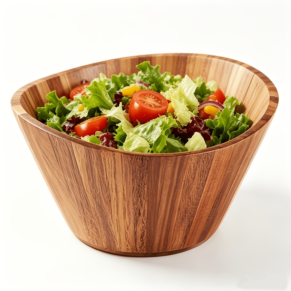 Image of Large Acacia Salad Bowl, Wood Decorative Bowl For Veggies, Fruits, And More - Handmade Wooden Serving Bowl - Modern Rustic Home Decorations