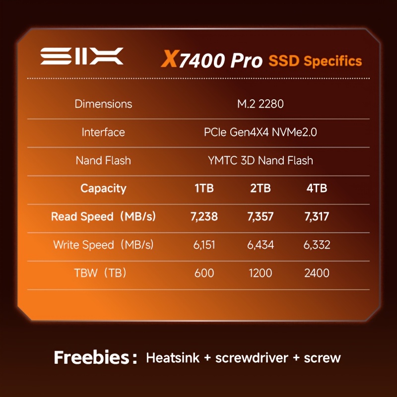 six x7400 pro 1tb/2tb 7350mb/s read speed pcie 4.0 nvme