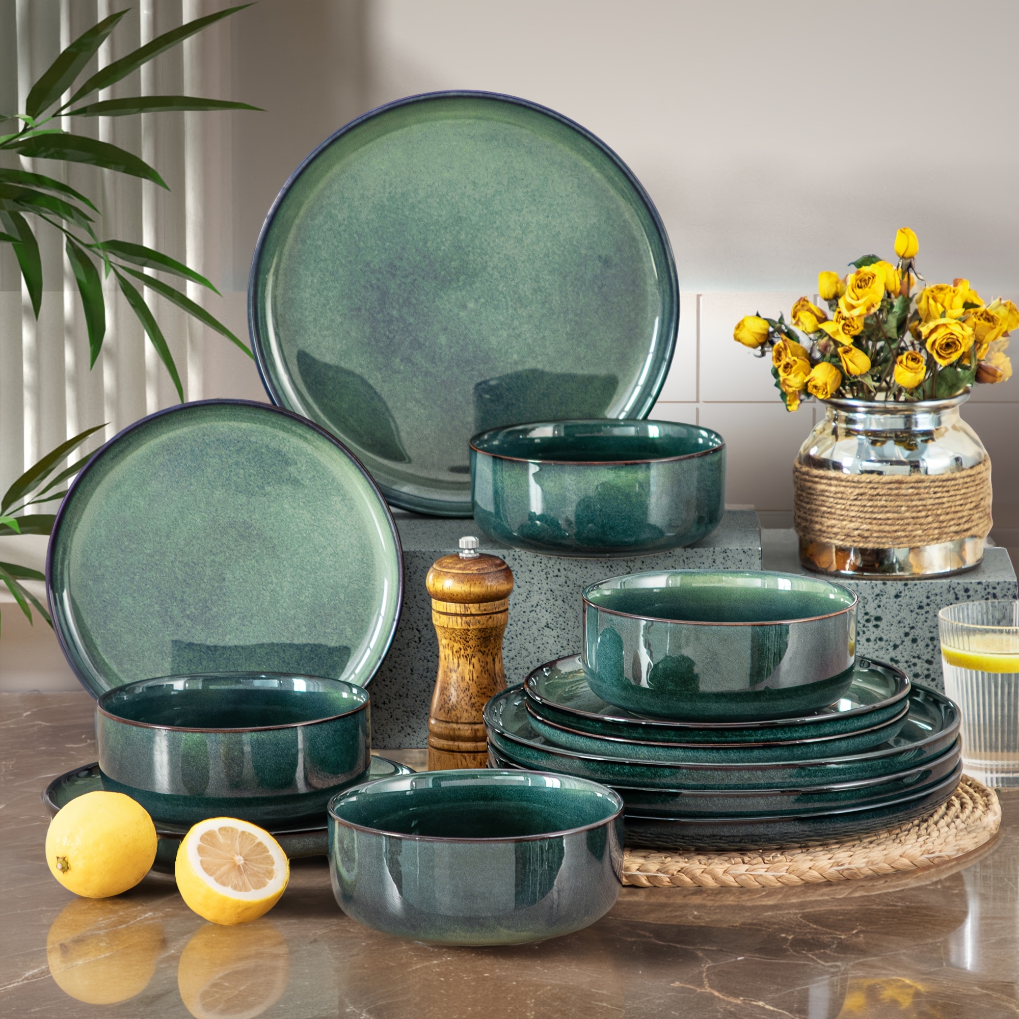 TEMU Einzugsgeschenk, Weihnachtsgeschenk, 12-teiliges Dinner-Set für 4 Personen, Teller, Dessertteller und Schüssel-Sets, Spülmaschinen- und