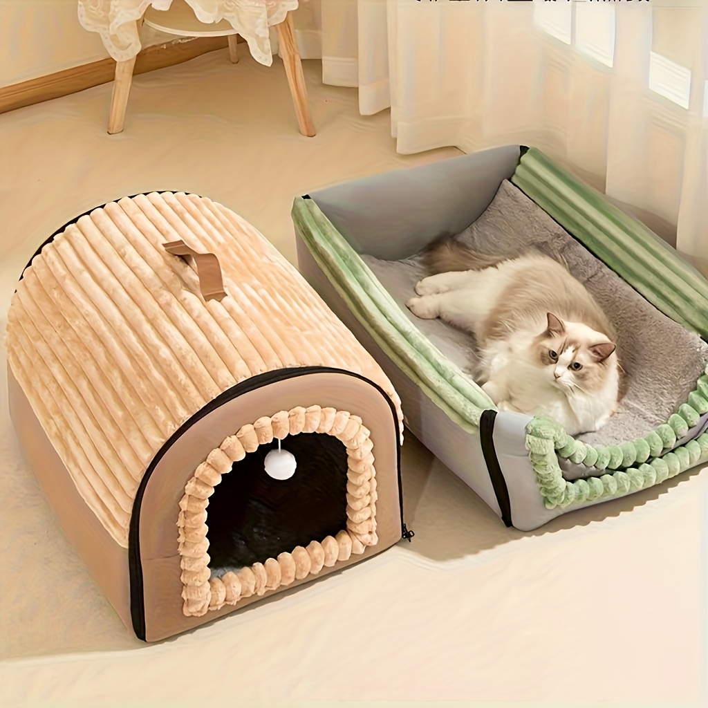 All-Season Warm & Cozy & Dog House with Plush Removable Bed - Spacious Cottage-Style Pet Tent for Large Breeds, Indoor/Outdoor Use, Winter-Ready Kennel for Golden Retrievers, Shih Tzus, Pomeranians - Easy-Clean Durable Pet Shelter