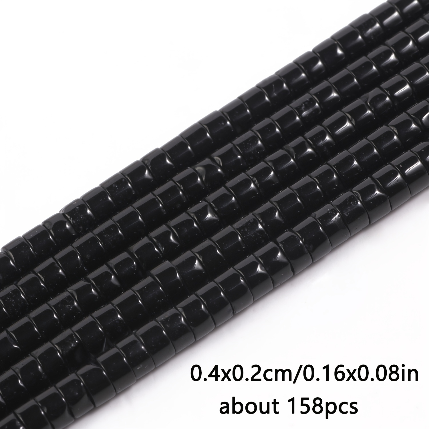 TEMU 4x2mm Natural Black Onyx Stone Cylinder Beads, Wheel Shape Diy Bracelets Necklaces Earrings Spacer Loose Bead, Handmade Jewelry Accessories