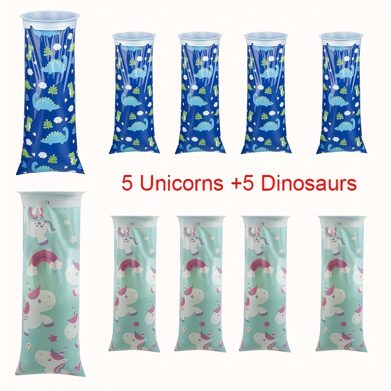 Image of 5/10pcs Disposable And Vomiting Travel Bags For Teenagers, Featuring Cute Unicorns And Little Dinosaurs, Leak-proof Self-sealing Emesis Bags, Suitable For Sports Cars, Buses, , , Airplanes, And Travel
