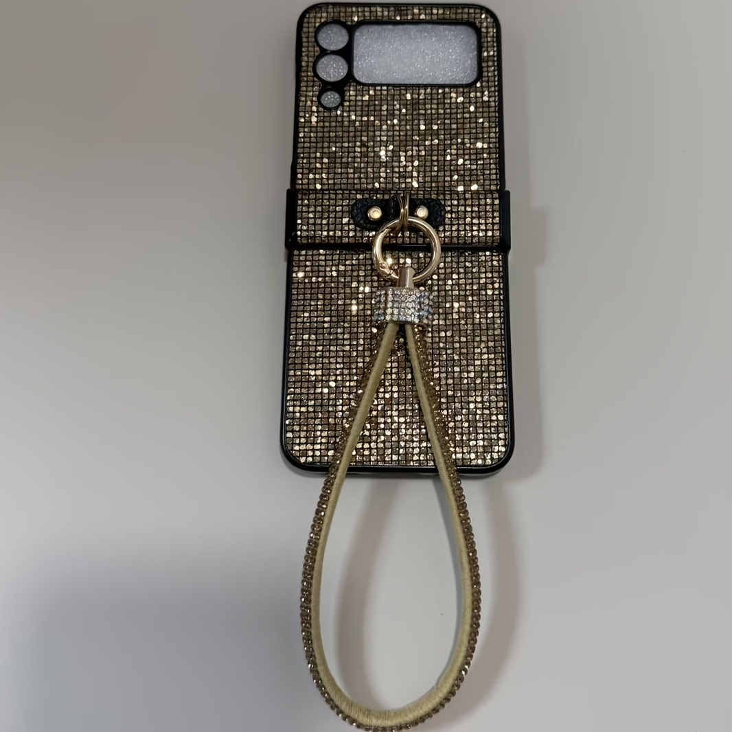 TEMU Phone Case - Luxurious Sparkling Sequined Case With Plated Lanyard, Compatible With Galaxy Z For Flip\ 7, Z Flip 6, Z Flip 5, Z Flip 4, Z Flip 3