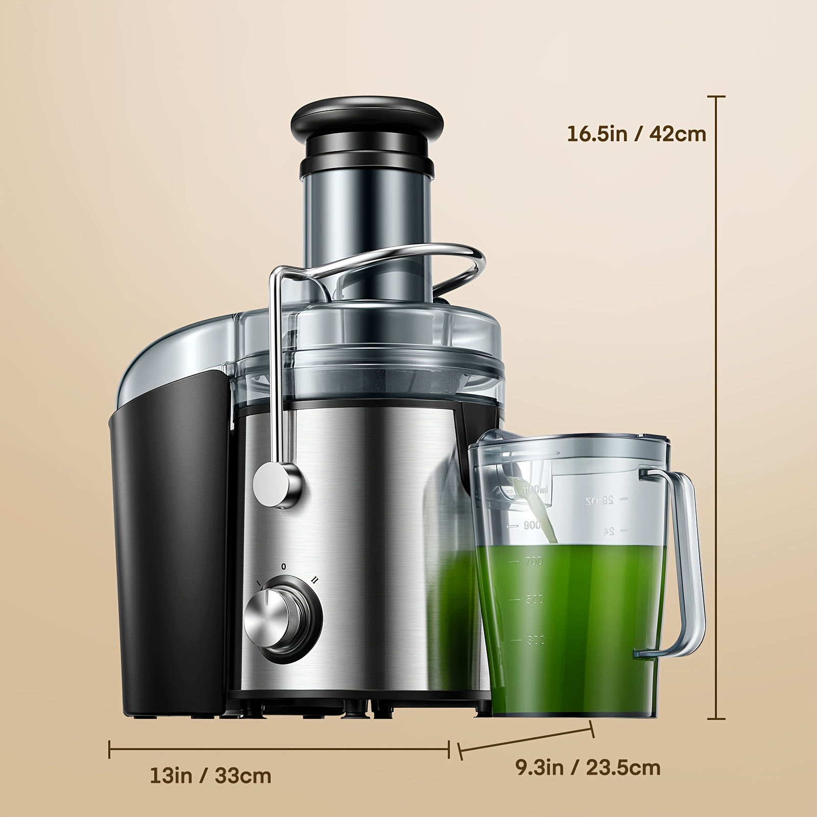 75mm Stainless Steel Juicer with 2-Speed Adjustable Settings, 800W High-Power Whole Fruit And Vegetable Juicer Machine with Anti-Drip Spout, Juice Booklet, And Brush for Easy Cleaning, Kitchen Appliance, Modern Kitchenware, Durable Construction