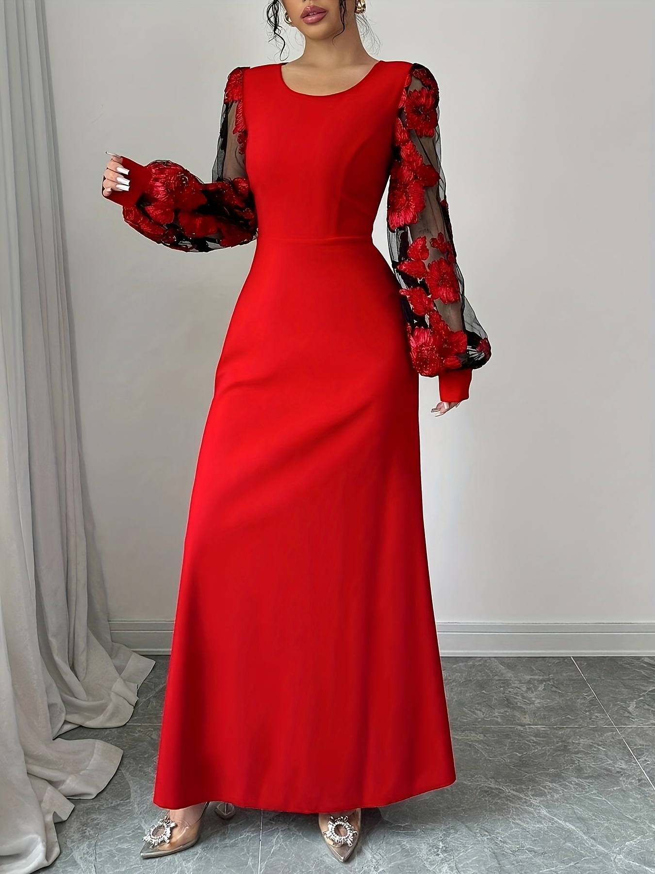 open lace back dress Tabitha Contrast Topstitched Dress M / Crimson main image 1