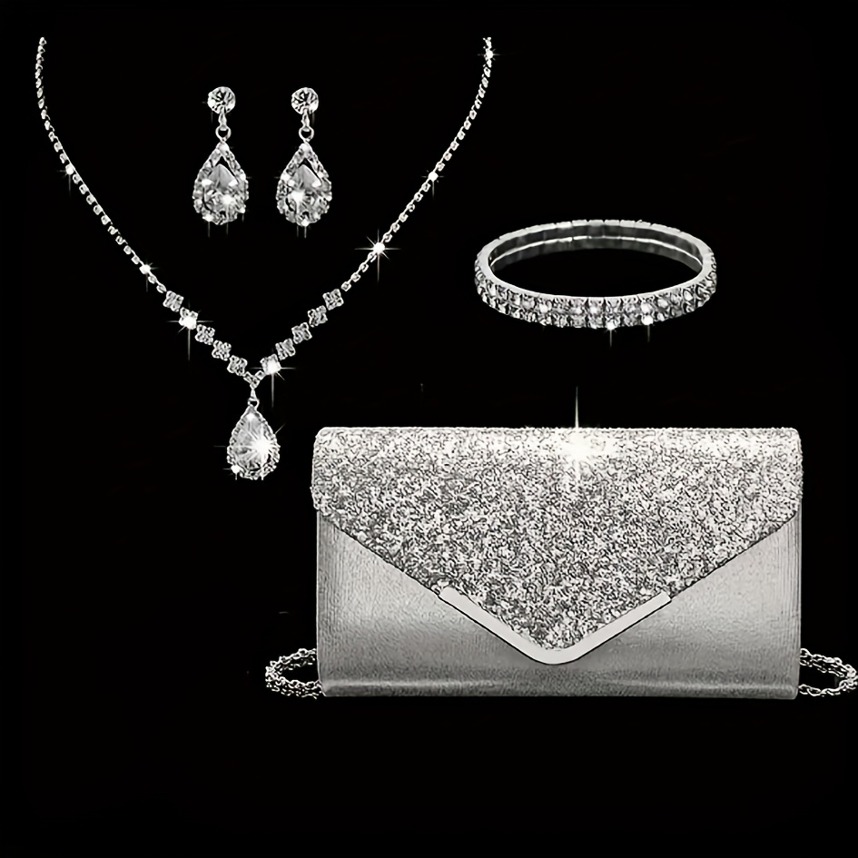 TEMU Elegant Women's 4pcs Set: Sparkling Sequin Evening Bag, High-end Envelope Bag, Banquet And Evening Dress Handbag With Glitter