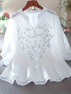 floral pattern simple blouse elegant button front stand collar blouse womens clothing