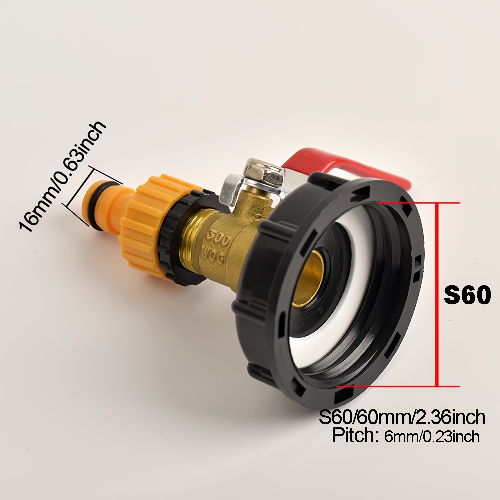 Image of S60x6 Thread Ibc 1000l Tank Adapter With Brass Shut Off Ball Valve, Ibc Drain Adapter Spout Fittings Home Garden Irrigation Switch Tool