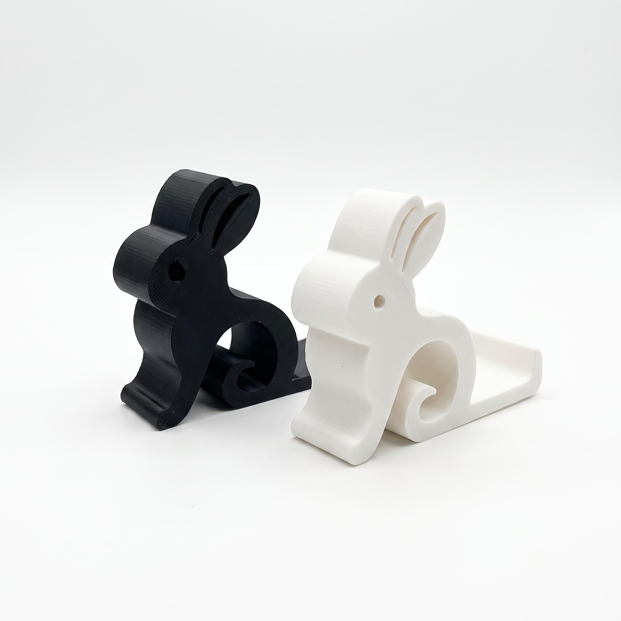 TEMU 2pcs Cute 3d Printed Rabbit Phone Stand, Portable Desktop Smartphone Holder, Black And White, Small Desktop Phone Stand, Creative Phone