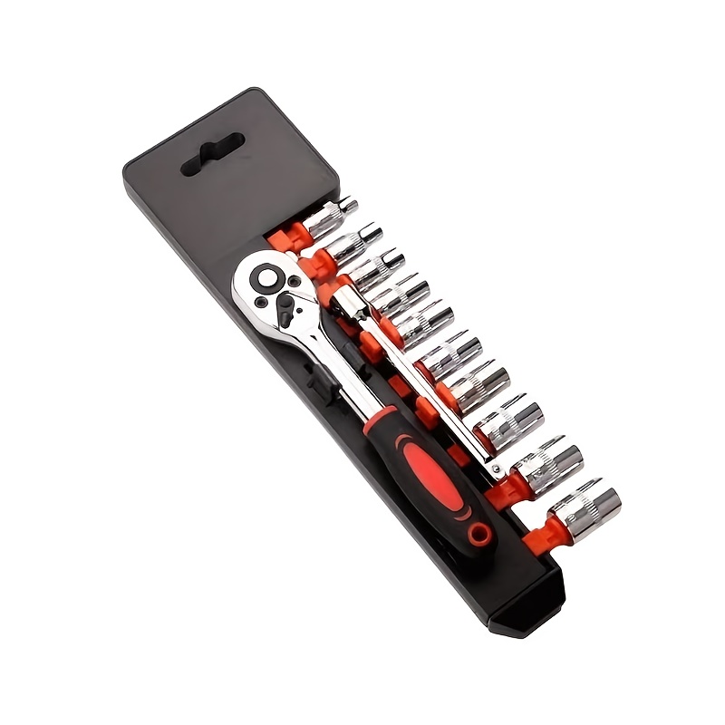 Juego de llaves de vaso - De alta resistencia, accionamiento de 1/4 de pulgada, mango extendido, esquema de colores blanco/rojo/negro, no eléctrico, adecuado para reparación automotriz y uso industrial, requiere autoensamblaje, opción ideal para entusiastas y profesionales