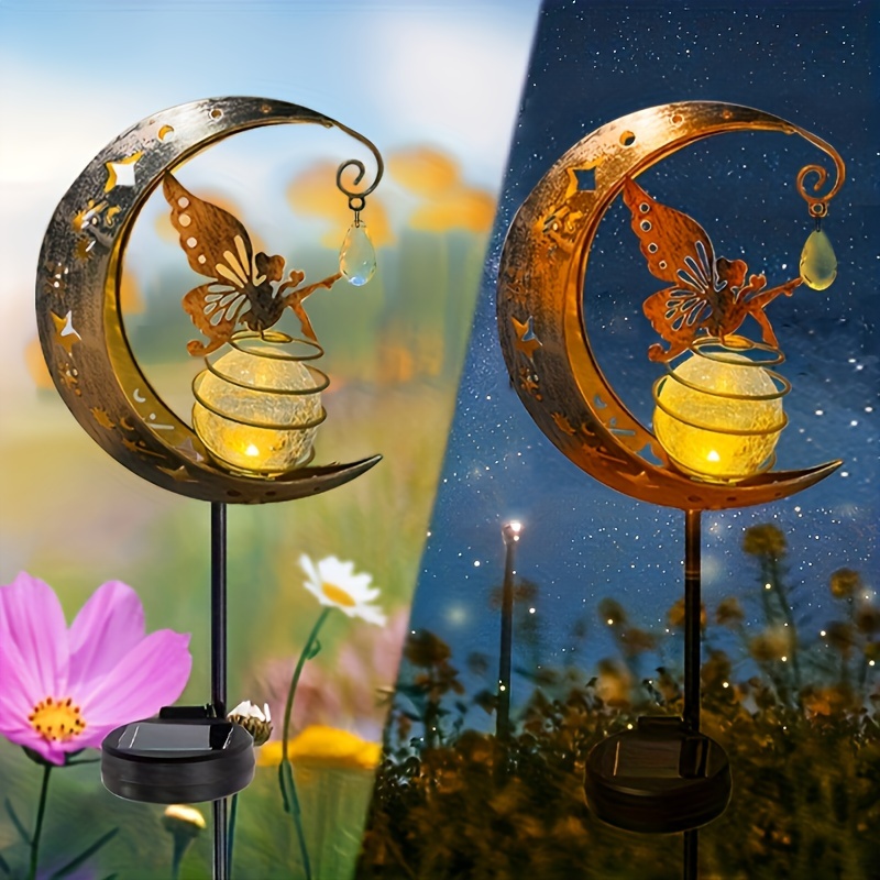 

1pc Solar Moon Fairy Lamp Outdoor, Garden Decoration, Iron Art Floor Insertion Lamp, Fairy Lamp, Ground Plug Garden Lights, Festive Ambience Eid Al-adha Mubarak