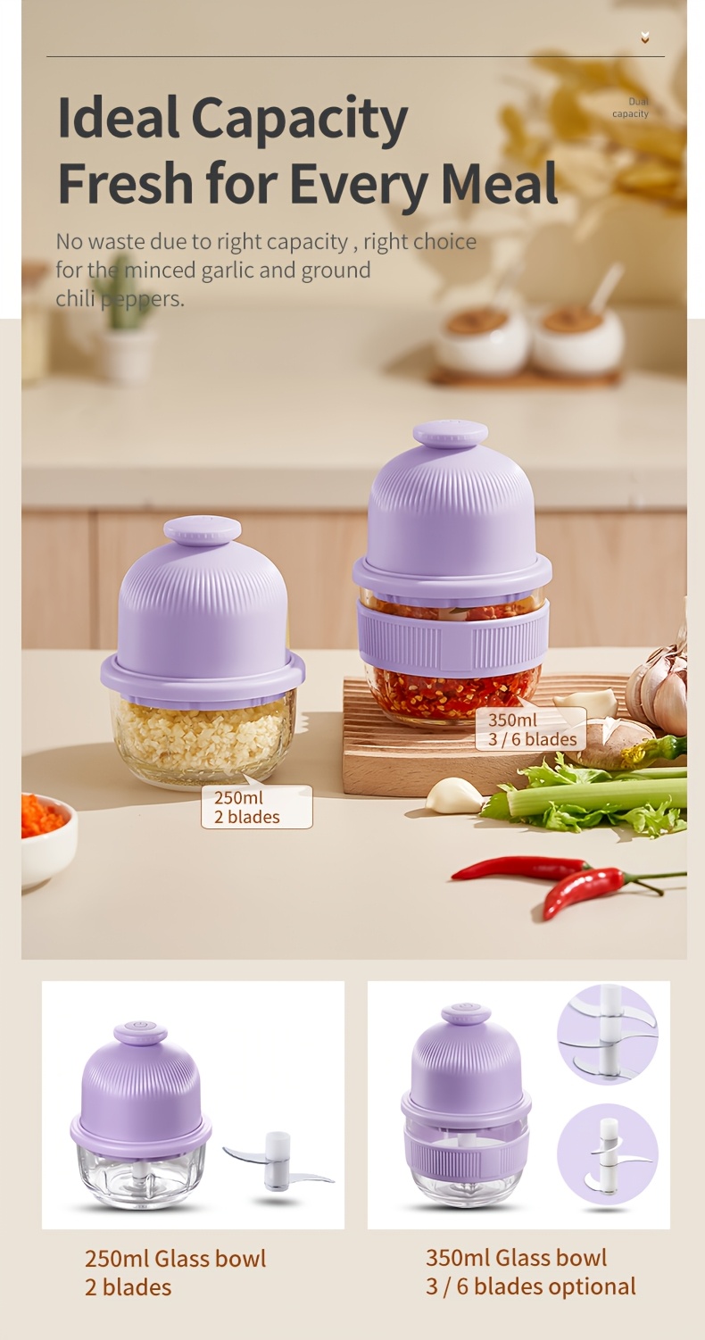 1pc electric garlic chopper mini   chopper 350ml garlicgrindercrusher onion chopper vegetable blender cordless food processor for ginger chilifruits meat etc blender machine barbell kitchen gadgets Product details 2