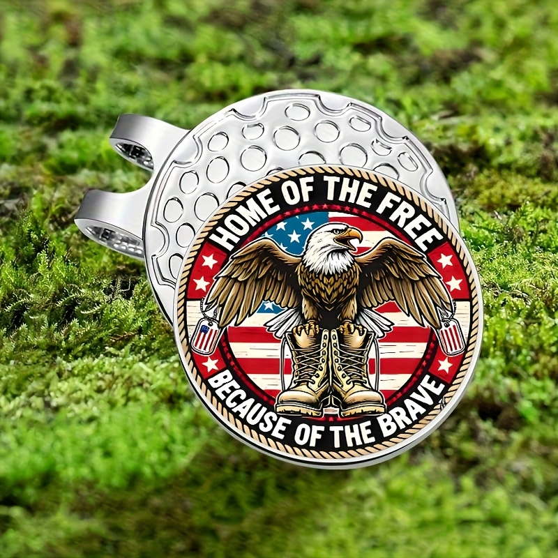 TEMU 1pc Stylish Patriotic Theme, Eagle, Military Boots, American Flag Magnetic Hat Clip, Iron Golf Ball Marker Accessory, Easy For Golfers To Install And Remove